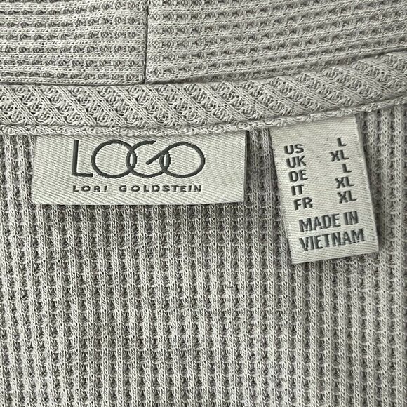 LOGO Womens Size L Beige Tie Front Langenlook Textured Cardigan - Picture 4 of 4